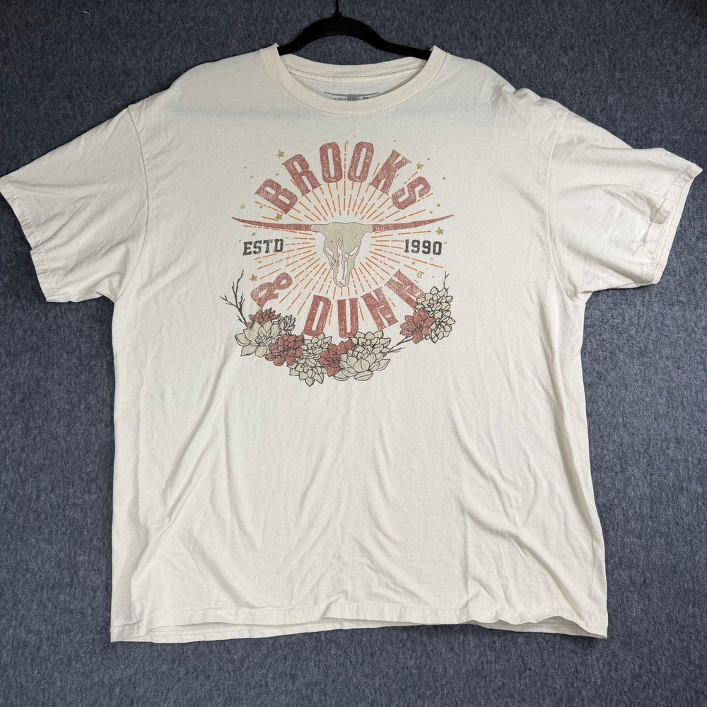Brooks & Dunn T-Shirt Mens 2XL Cream Graphic Tee Western Country Longhorn Skull